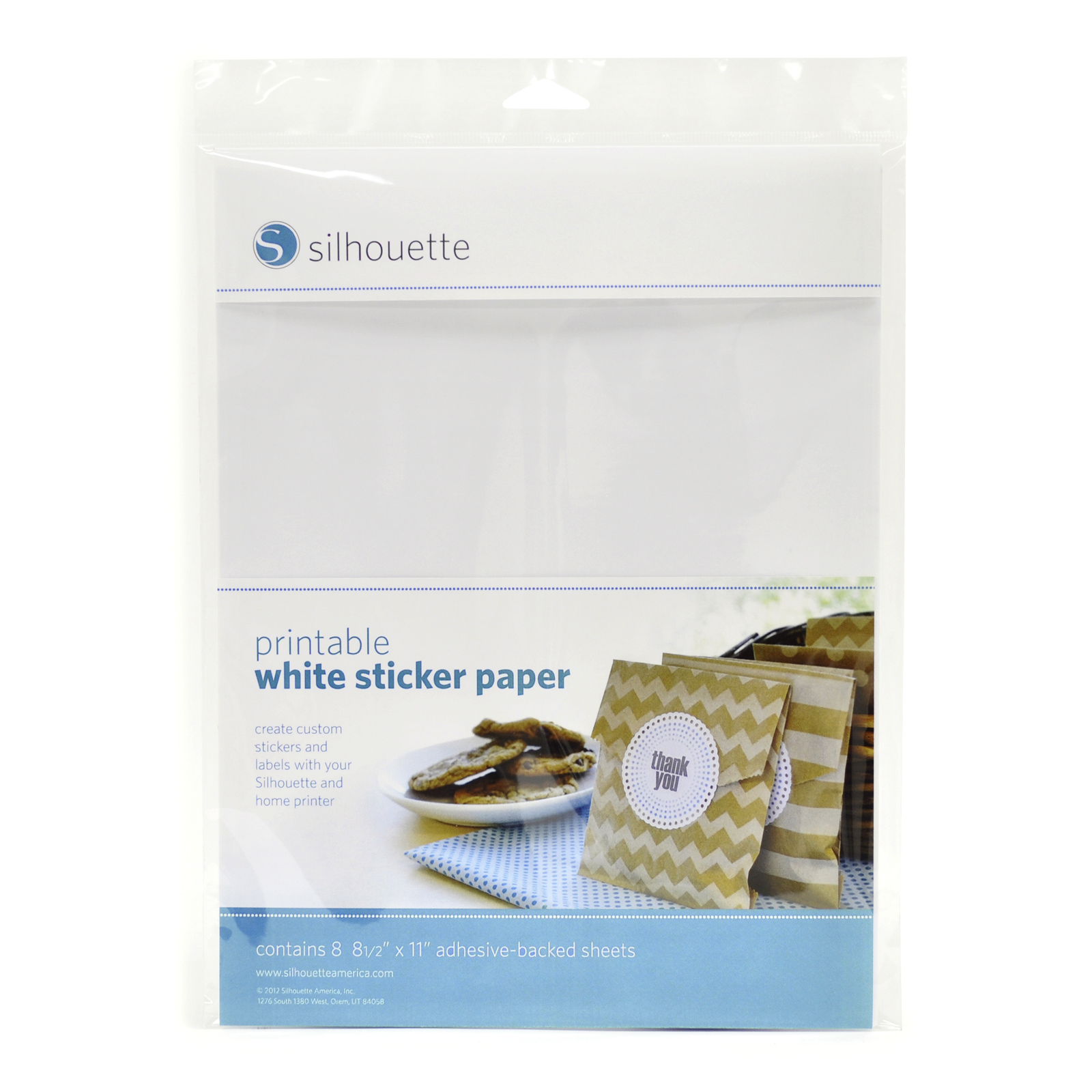 Silhouette® Printable Adhesive Sticker Paper, White, 8 Sheets